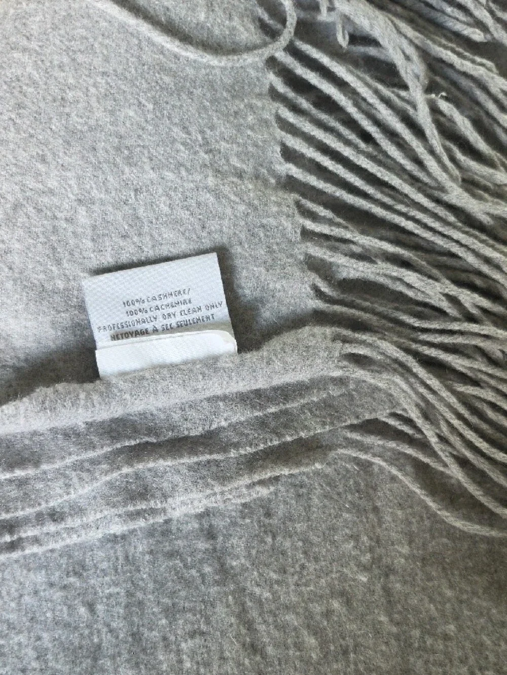 Restoration Hardware Gray Fringed 100% Cashmere Throw Blanket